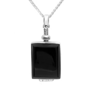 C W Sellors - Sterling silver whitby jet glass rectangular locket necklace