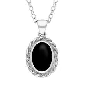 Sterling Silver Whitby Jet Oval Rope Frame Necklace