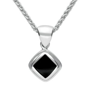 Sterling Silver Whitby Jet Plain Edge Square Necklace