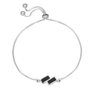 Sterling Silver Whitby Jet Round Adjustable Chain Bracelet