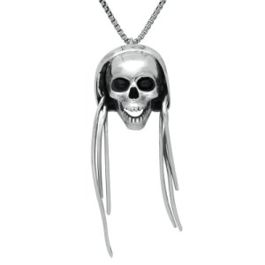 Sterling Silver Whitby Jet Skull Dreadlocks Necklace