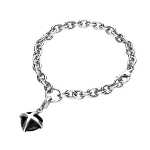 C W Sellors - Sterling silver whitby jet small cross heart charm bracelet