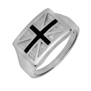 Sterling Silver Whitby Jet Union Jack Ring