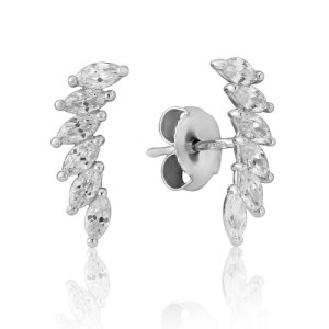 Waterford Jewellery Sterling Silver Cubic Zirconia Curved Stem Earrings