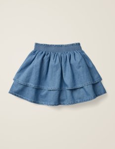 Mini - Jupe tissée à smocks blu fille boden, chambray