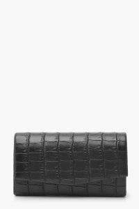 Boohoo - Croc structured clutch bag & chain - noir - one size, noir