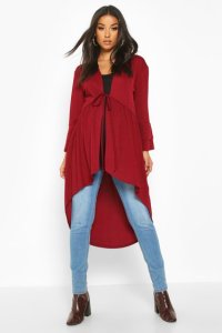 Boohoo - Manteau ample de maternité À ourlet plongeant - rouge lie de vin - 36, rouge lie de vin