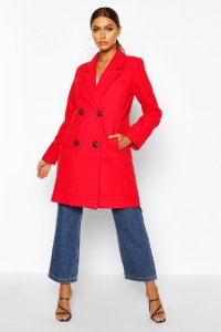 Boohoo - Manteau look laine À double boutonnage coupe slim - rouge - 38, rouge