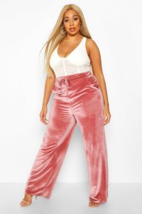 Boohoo - Pantalon coupe large en velours noué À la taille plus - rose poudré - 50, rose poudré