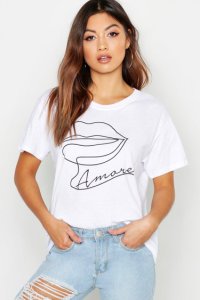 T-Shirt À Slogan Amore Lips - Blanc - L, Blanc