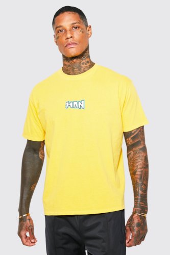 T-Shirt Oversize Surteint À Imprimé En Relief - Man - Jaune - M, Jaune