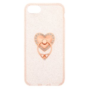 Claire's Coque de portable avec anneau de support cœur couleur doré rose - Compatible avec iPhone 6/7/8/SE