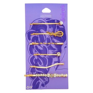 Claire's Épingles plates perle d'imitation en strass à nœuds couleur doré - Lot de 6