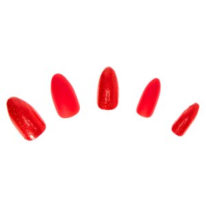 Claire's Faux ongles stiletto finitions mate et pailletée - Rouge, lot de 24
