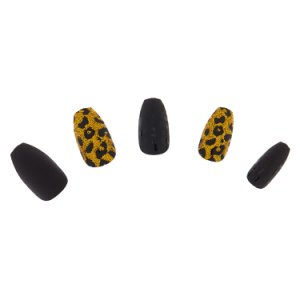 Claire's Lot de 24 faux ongles à motif léopard mat et paillettes dorées