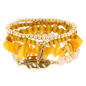 Claire's Lot de 4 bracelets élastiques perlés jaunes thème désert