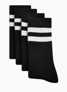 Topman - Lot de 4 paires de chaussettes tube noires et blanches rayées