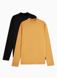 Topman - Multicolore lot de 2 t-shirts noir et marron à col roulé