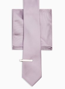 VIOLET Cravate lilas, mouchoir de poche et pince à cravate