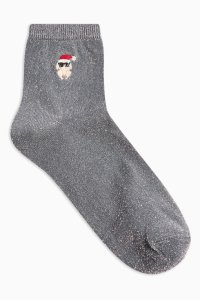 Chaussettes de Noël argentées à motif dinde - Argent