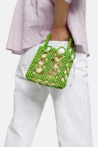 Mini sac à main vert orné de perles - Vert