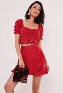 Crop top rouge en broderie anglaise, Rouge