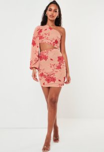 Missguided - Fleuri robe courte rose ajourée à fleurs avec manche bouffante, fleuri