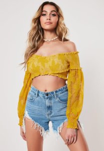 Missguided - Jaune moutarde crop top moutarde à manches longues