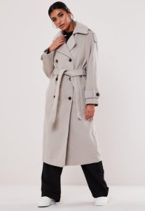 Manteau trench gris oversize avec ceinture