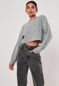 Missguided - Pull court gris à tricot torsadé