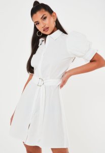 Missguided - Robe chemise blanche à manches bouffantes tall, blanc