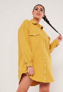 Missguided - Robe chemise jaune oversize en jean style boyfriend grandes tailles, jaune