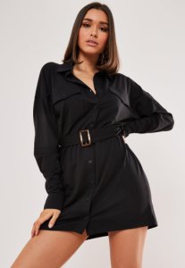 Missguided - Robe chemise noire en jersey fonctionnelle