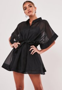 Missguided - Robe chemise patineuse noire en organza