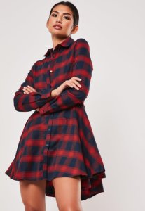 Missguided - Robe chemise patineuse rouge à  carreaux