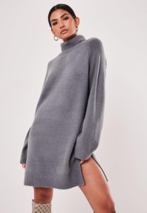 Missguided - Robe pull gris col roulé fendue