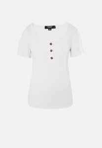 T-shirt blanc côtelé boutonné Maternité, Blanc