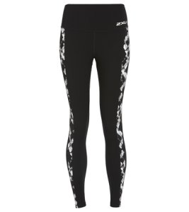 2Xu Women's Fitness Black White Textured Check Hi Rise Compression Tights - Black/Textured Large - Swimoutlet.com