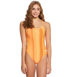 Arena Women's Blended Stripe One Piece Swimsuit - Orange 38 Polyester/Pbt - Swimoutlet.com