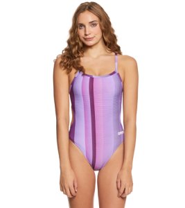 Arena Women's Blended Stripe One Piece Swimsuit - Purple 38 Polyester/Pbt - Swimoutlet.com