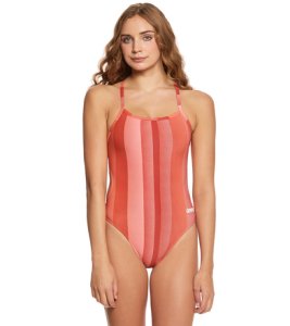 Arena Women's Blended Stripe One Piece Swimsuit - Red 34 Polyester/Pbt - Swimoutlet.com