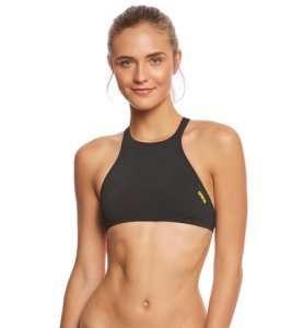 Arena Women's Rulebreaker Think Crop Top Bikini - Black/Yellow Star Xxs Size X-Small Polyester - Swimoutlet.com