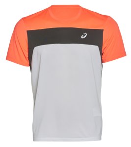 Asics Men's Race Short Sleeve Top Shirt - Brilliant White/Flash Coral 2Xl Polyester - Swimoutlet.com