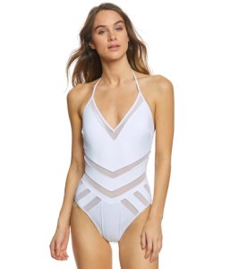 Kenneth Cole All Meshed Up Halter One Piece Swimsuit - White Large - Swimoutlet.com