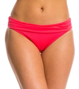 Kenneth Cole Reaction Solid Ruffle Sash Hipster Bottom - Bright Coral Small Elastane/Nylon - Swimoutlet.com