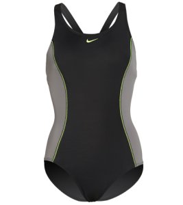 Nike Women's Color Surge Powerback Chlorine Resistant One Piece Swimsuit - Gunsmoke Large Size Large - Swimoutlet.com