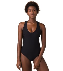 Prana Rib Ella One Piece Swimsuit - Black Medium Cotton/Polyester - Swimoutlet.com