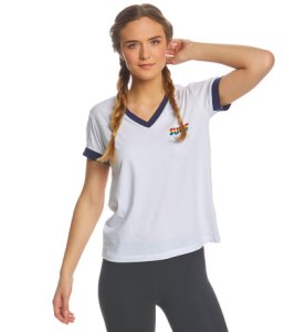 Rip Curl Women's Surf Revival V-Neck Short Sleeve Tee Shirt - White X-Small Cotton/Polyester - Swimoutlet.com