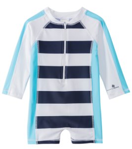 Snapper Rock Boys' Shark Long Sleeve Shirt One Piece Sunsuit 0-24 Months - Navy/Aqua 0 0-6 Elastane/Nylon - Swimoutlet.com