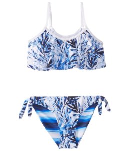 Snapper Rock Girls' Ombre Leaf Flounce Bikini Set Toddler/Little/Big Kid - Blue/White 10 - Swimoutlet.com